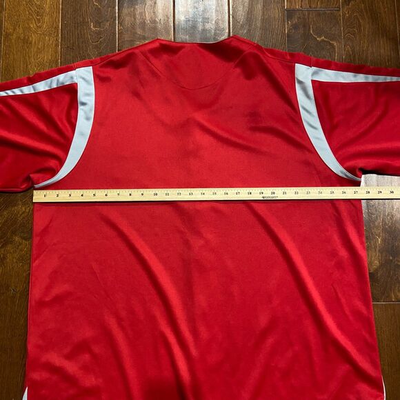 True Fan MLB Atlanta Braves Baseball Red Gray Button Down Jersey Men's Size 2XL - Picture 8 of 9